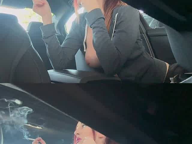 Artemisia Love Smoking a Cigarette in the Car