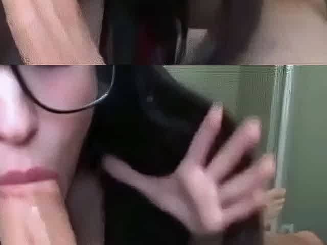 Nerdy Brunette's Webcam Blowjob in Lingerie