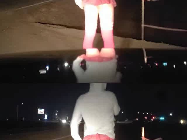 Shy sissy flashing on public bridge and around town