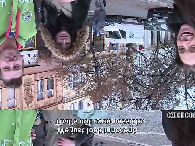 Czech brunette hair is having a casual three-some with allies in the centre of the day