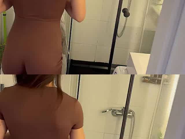 A hawt neighbor come over to use the shower and got drilled in each aperture