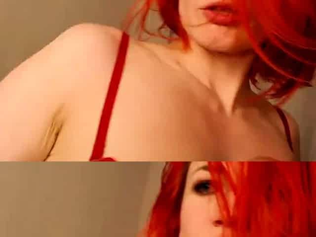 Amateur redhead deepthroating two cocks on cam with
