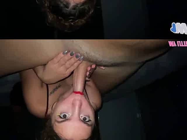 Cute legitimate y.o. cowgirl gives fledgling oral pleasure and guzzles cum, with curly hair and red lipstick.