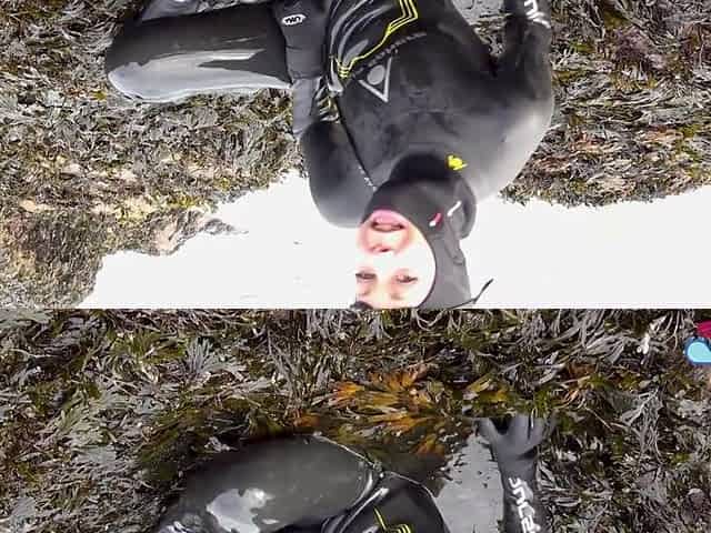 Rubbery Beach Encounter: Lucy's Neoprene Pussy Play with Stranger