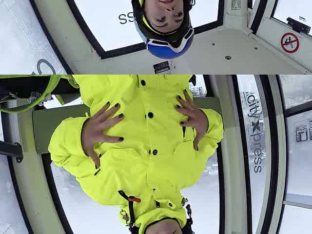 4K Public jizz flow on throat in ski lift Part two