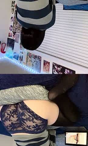 Brunette milf in stockings masturbating by dildo on webcam