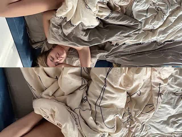 A youthful student woke up after a wild night and brought herself to climax.