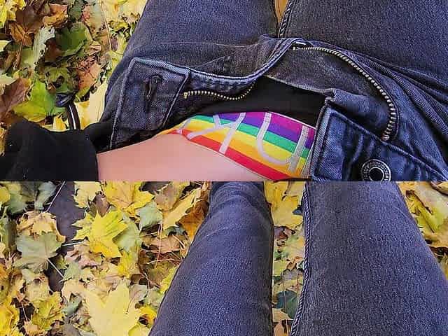 Femboy jerking off outside in the fall leaves