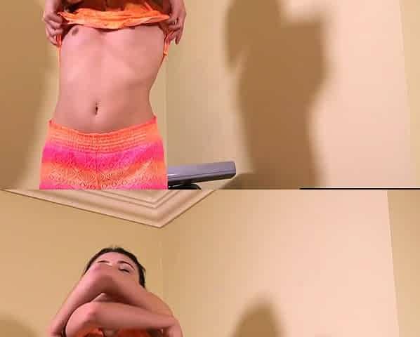 Teen Brunette Shakes Petite Booty Before Masturbating with