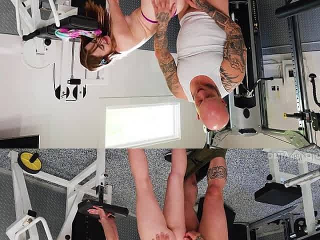 Gym throat fucking session with cute redhead