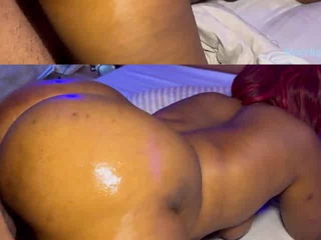 Large booty baddie gets large jock doggy bang