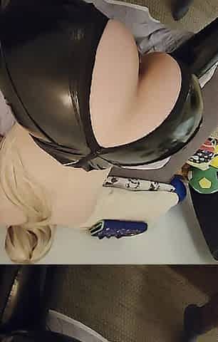My russian girlfriend in Shiny Leather Leggings / PVC drilled Doggy position