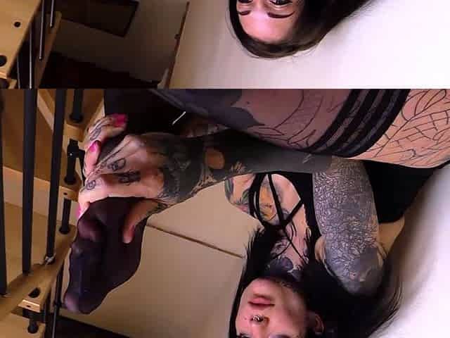 Tattooed girl in stockings and lingerie