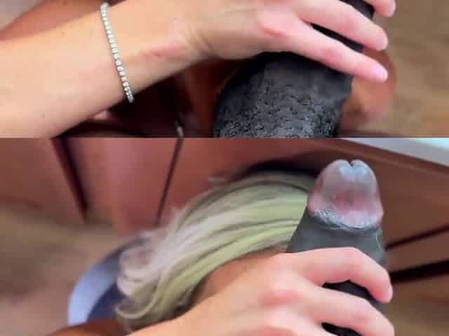 Sneaky Blonde MILF Sucks Huge BBC In Bathroom While BF Waits Next Door