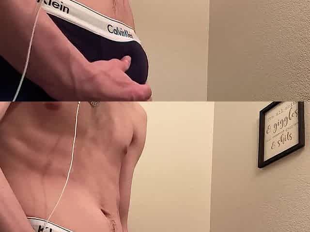 White teen with abs jerking off jock