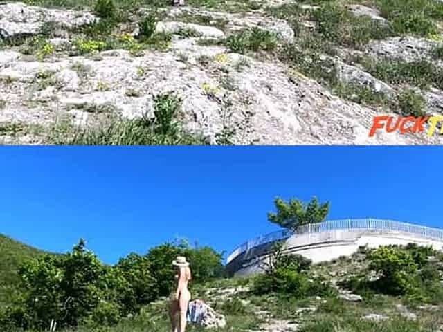 Exhibitionist Blonde Teen Walks Naked in the Mountains