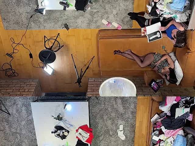 Sexy wife invites her other housewife ally to tease her spouse meanwhile this babe paints a picture