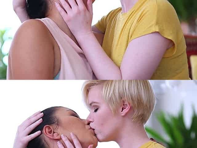 Blonde and Brunette Lesbians Scissor Fuck