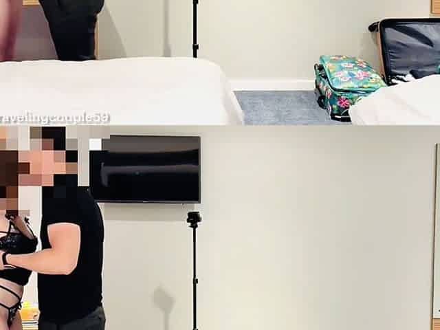 Hot Blowjob Wife Making Out with Her Lover and Sucking Him in a Hotel Room Wile Hubby Is on the Phone, Cheating Wife
