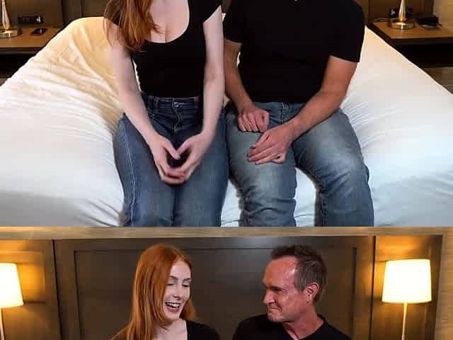 Older Stud's Hardcore Creampie with Perky-Titted Redhead