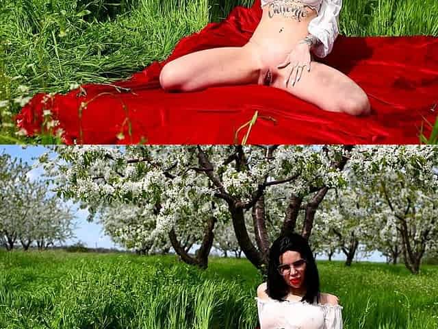 A Photo Shoot in a Spring Garden Turned Into a Blowjob and Kisses with Cum