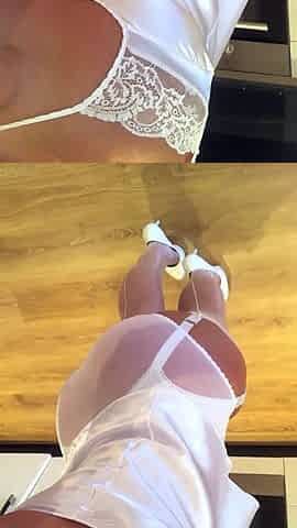 Like a virgin white FFS nylons, lingerie & heels
