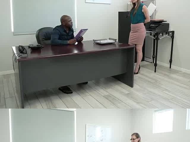 Nerdy mother I'd like to fuck secretary Ophelia Kaan takes schlong from BBC boss