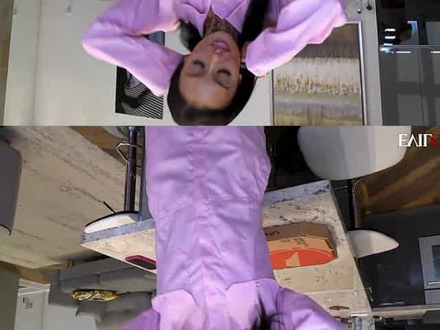 My pizza arrived with a hot brunette bimbo who fucks with me