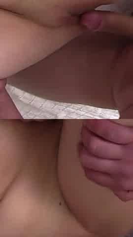 Threesome action with double penetration and creampie