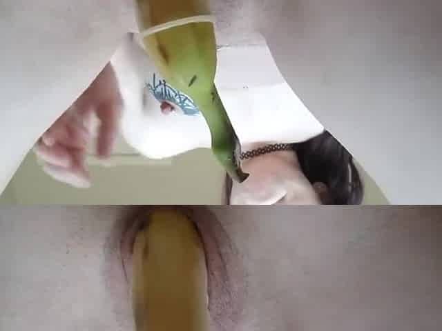 Slut gets nasty sucking and fucking banana