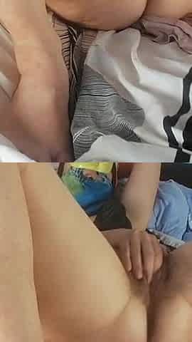 Amateur Mom Masturbates with Fingers in Pussy and Orgasms with Moans.