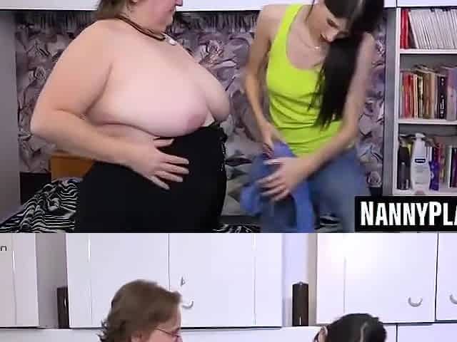 Petite Girl And Mature Sandra G In Skinny Sandwich Stuffed With Huge Vibrator Strap-on By