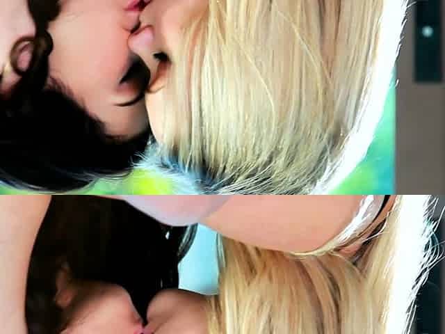 Naked brunette lesbians licking and fingering juicy pussies