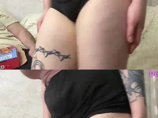 licked the pizza delivery chap's booty and jerked him off