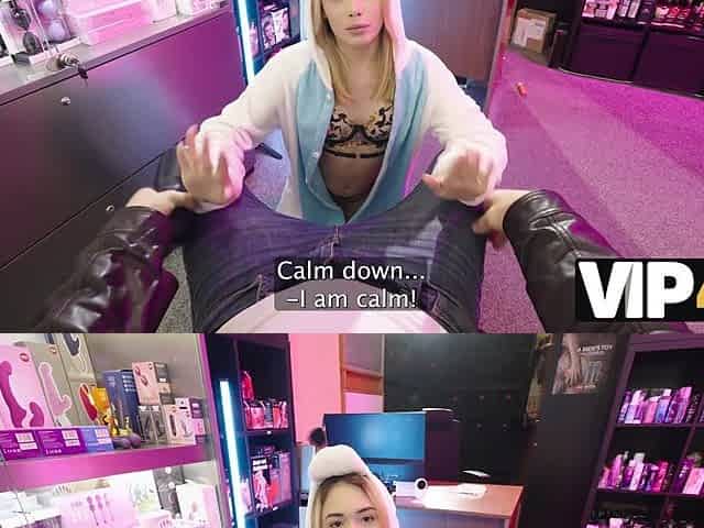 VIP4K. Blonde and shy salesgirl Rika Fane turns out to be a brunette sex demon
