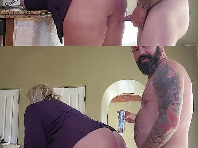 TEXAS QUICKIE IN THE KITCHEN BENT OVER ISLAND. SLOW MO ORGASMS FOR HIM & HER