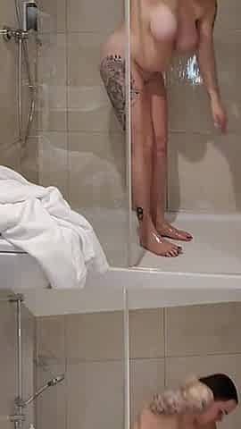The Stepson Washes His Stepmother in the Shower. She Lets Herself Be, Sucks Him and at the End.