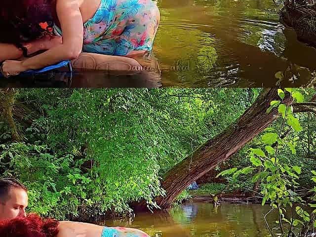 Secret outdoor blow job