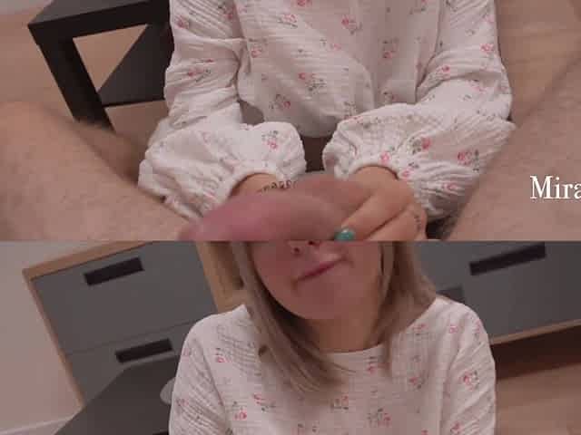 Hottie in Pajamas Sucks My Dick on the Couch - Miradavid
