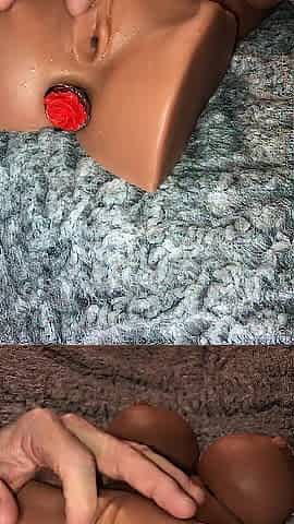 Dad talks bawdy whilst using my torso sex doll & anal-plugs inserted