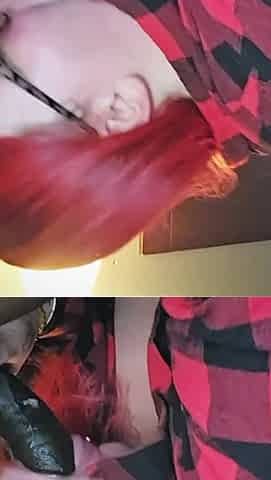 Redhead Aubrey Bigbabe304 Slobbers on a Big Fat Black Cock