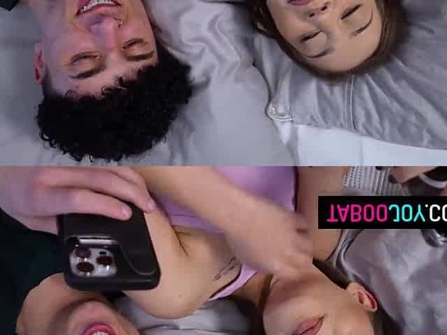 Teen stepsis rides her stepbro swinging her tiny butt down on his plump knob
