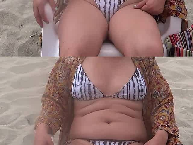 1st time on the beach that I show off in front of my stepson, I couldn't resist the passion and