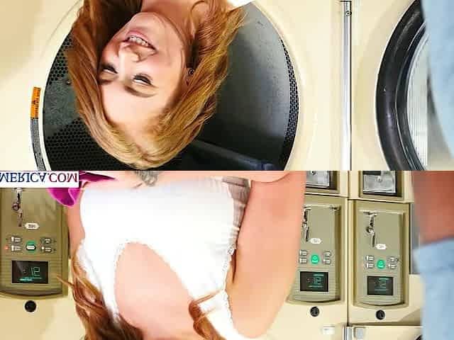 Thick and sexy redhead Callie Black gets hot and dirty cleaning her clothes