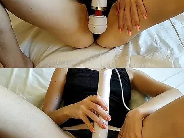 Amateur hawt wife plays with magic wand vibro and gets climax