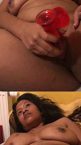 Tight Indonesian Slut Plays with a Red Dildo