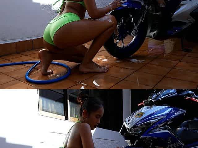 Big booty Thai GF motobike wash and big ass anal penetration