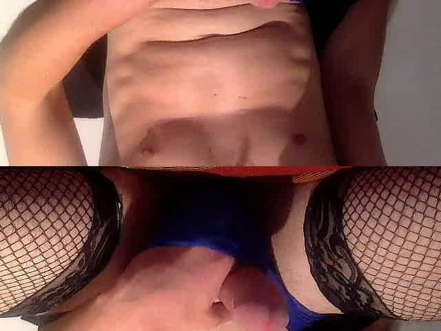 Femboy Cumming in Fishnets and Pants