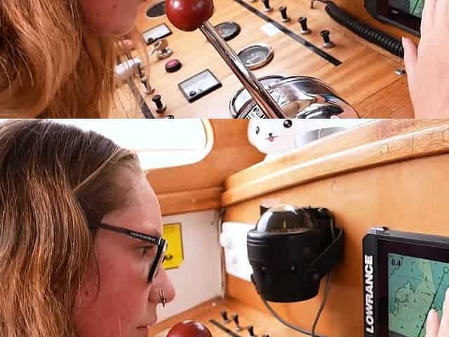 Busty hairy gal with pierced nipples masturbates on yacht