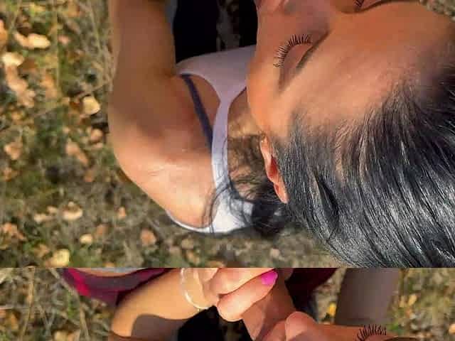 Outdoor Threesome, Deepthroat and Cumshot with Sexy Chicks